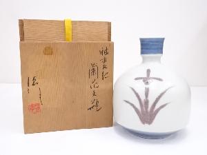 京焼　河合誓徳造　釉裏紅蘭花文瓶